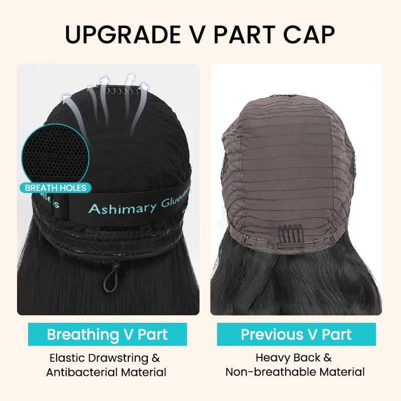 Pull Go Wig | Real Scalp Straight V Part Human Hair Beginner Friendly Thin Part Wig Without Leave Out