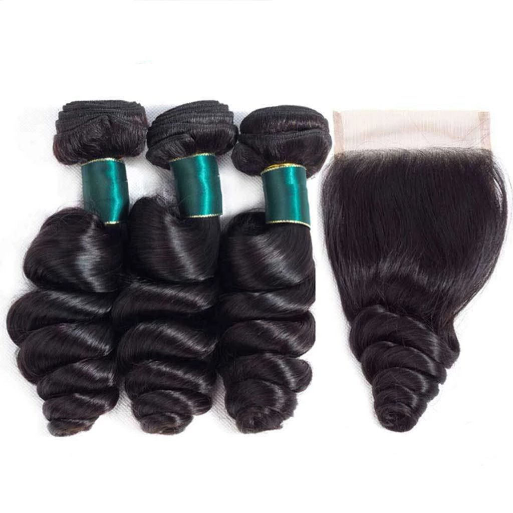 9A Loose Wave Virgin Hair 2/3 Bundles with Closure Natural Color Indian Hair