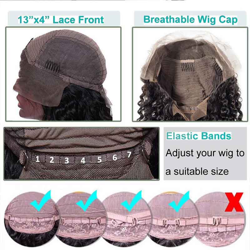 Deep Wave Bob Wig Blunt Cut Lace Front Wig 10A Human Hair Natural Color
