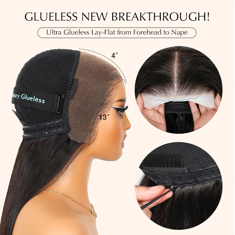 Ashimary Newborn Hairline 13x4 Glueless Lace BlendAway Transparent Lace Black Kinky Straight Wig