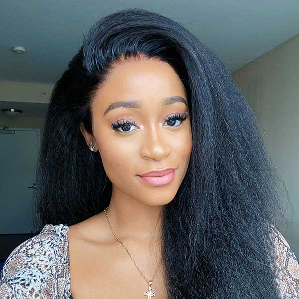 Pull Go 13x6 Full Wig Transparent Lace Kinky Straight Wig Natural Black Color