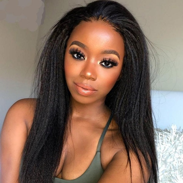 Pull Go 13x6 Full Wig Transparent Lace Kinky Straight Wig Natural Black Color