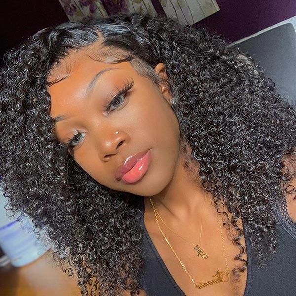 Pull Go 13x6 Full Glueless Lace Wig Transparent Lace Kinky Curly Wig Natural Black Color