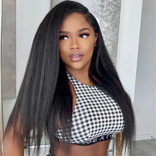 Pull Go 13x6 Full Wig Transparent Lace Kinky Straight Wig Natural Black Color