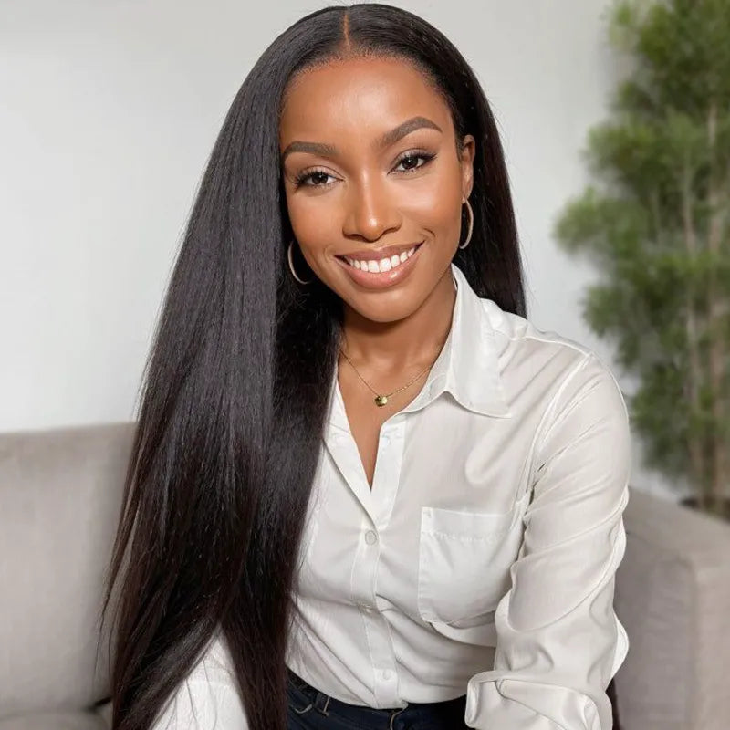 Pull Go 13x6 Full Wig Transparent Lace Parting Max Yaki Straight Wig Natural Black Color Ashimary Hair