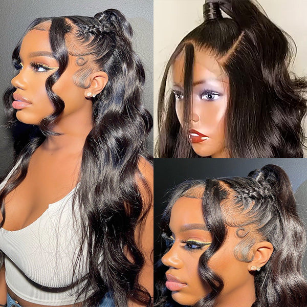 Pull Go 13x6 Full Glueless Wig Transparent Lace Front Wigs Body Wave Natural Black Ashimary Hair