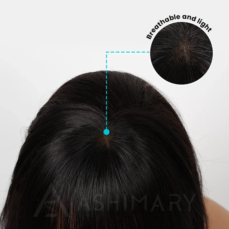 Ashimary Clip In Bang with Temples Hand-Tied Melt Lace Natural Black Straight Human Hair Extension