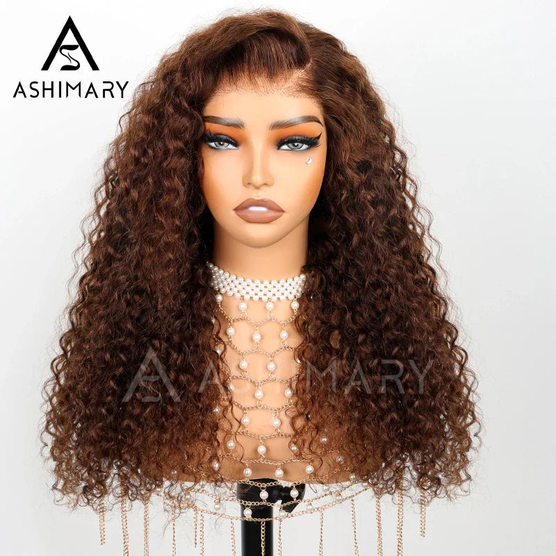 Chocolate Brown Water Wave Invisi Strap Snug Fit 360 Melting Lace Frontal Bleached Knots Glueless Lace Wig
