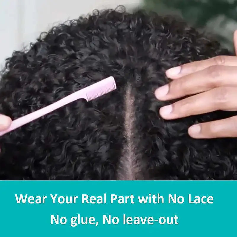 Pull Go Wig | Glueless V Part Kinky Curly Human Hair Wig Beginner Friendly