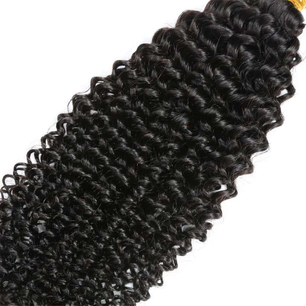 10A Kinky Curly Hair 4 Bundles With Closure Brazilian Hair Natural Color