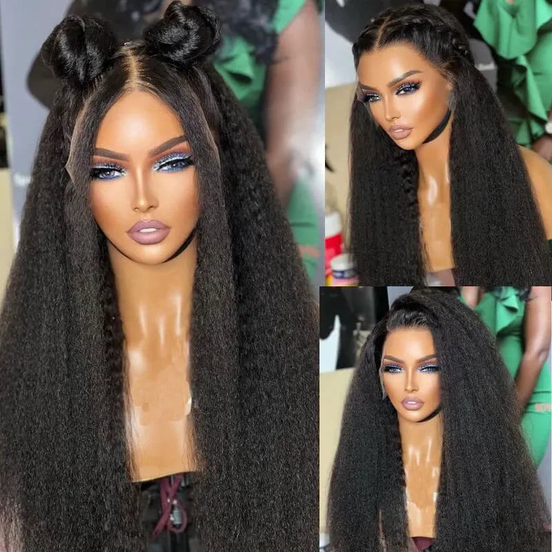 360 Lace Front Kinky Straight Human Hair Wigs For Women