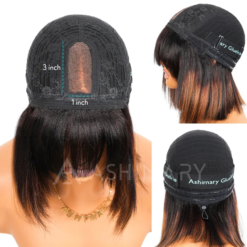 Ashimary Double Drawn High Density Pull Go 3x1 Wig True Scalp Lace Glueless Bob Wig With Bangs