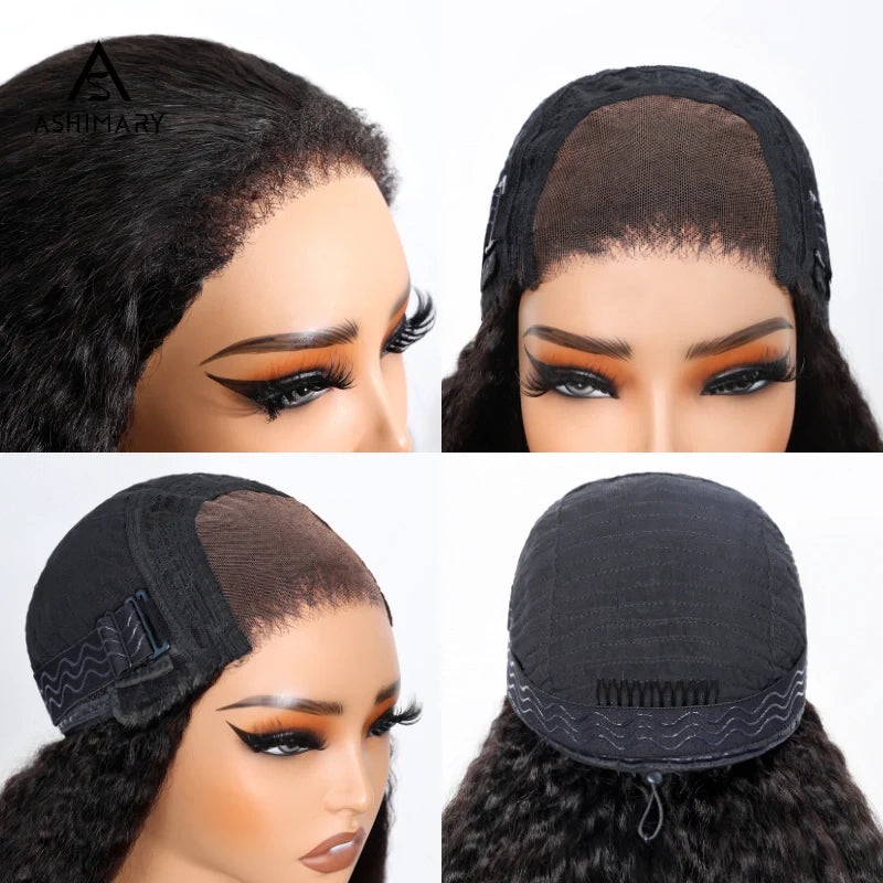 Newborn Hairline Kinky Straight Glueless 4x4 Lace Wigs Bye Bye Knots Human Hair Lace Wig