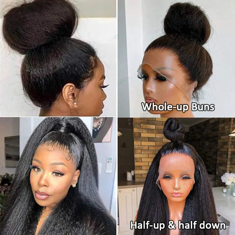 360 Lace Front Kinky Straight Human Hair Wigs For Women