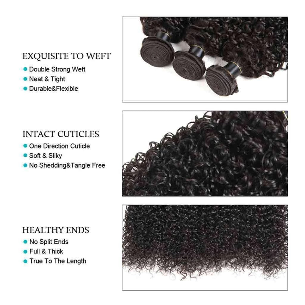 9A Jerry Curly 3 Bundles with Lace Closure Natural Color Purvian Virgin Hair