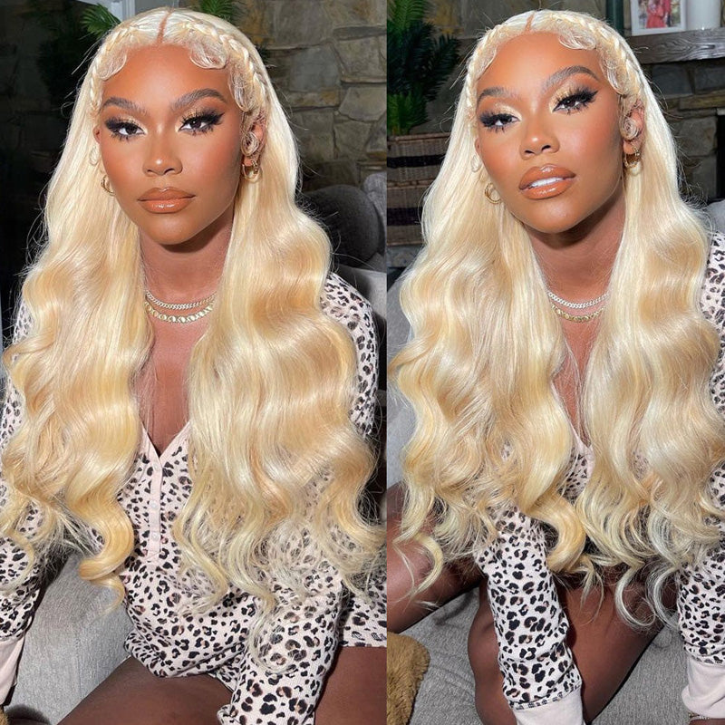 Long Wig | 613 Blonde Body Wave 13x4 Transparent Lace Frontal Human Hair Wig 28-32 Inch