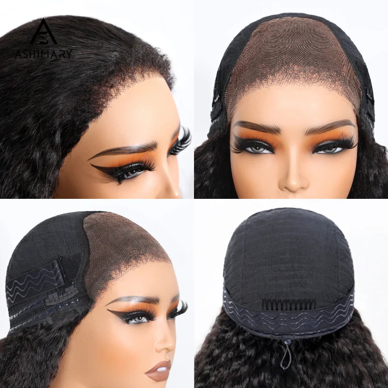 6x4.5 Lace Closure Kinky Straight Wig with Kinky Baby Hair for Black Women Glueless Natural Newborn Hairline Blend Beginner Friendly Wig