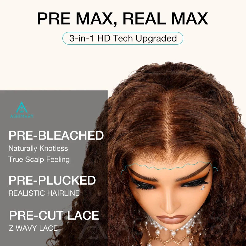 BOGO Invisi Strap Snug Fit 360 SKin Lace Chocolate Brown Water Wave Bleached Knots Glueless Lace Wig