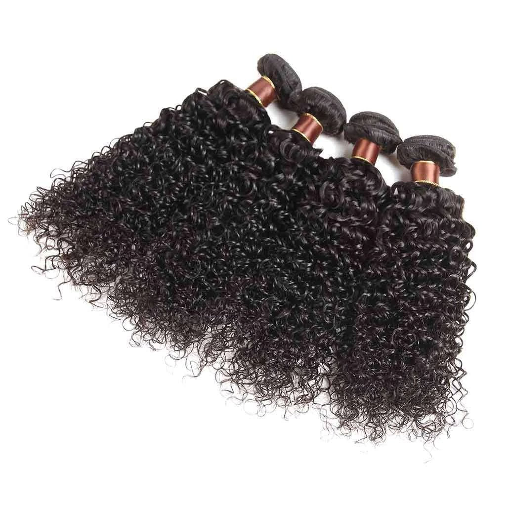 9A Jerry Curly 3 Bundles with Lace Closure Natural Color Purvian Virgin Hair