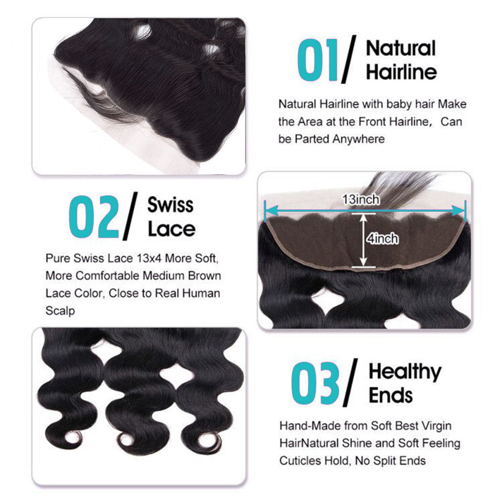 10A Brazilian Body Wave Hair 3 Bundles With Frontal Human Hair