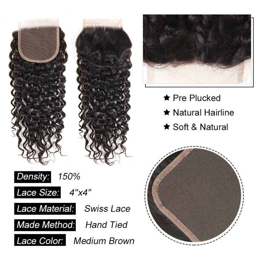 Luxurious Deep Wave 4 Bundles With Closure Natural Color