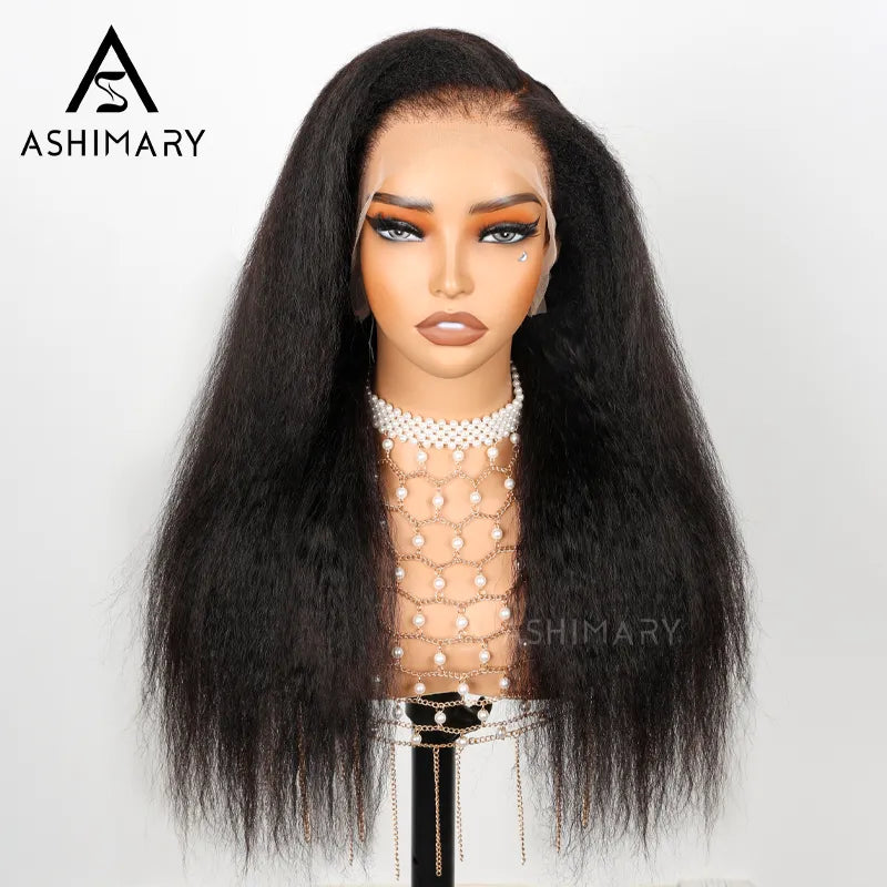 Ashimary Newborn Hairline 13x4 Glueless Lace BlendAway Transparent Lace Black Kinky Straight Wig