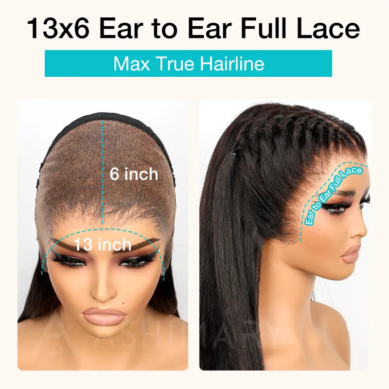Ashimary Pull Go 13x6 Full Glueless Wig Transparent Lace Front Wig Straight Brazilian Human Hair