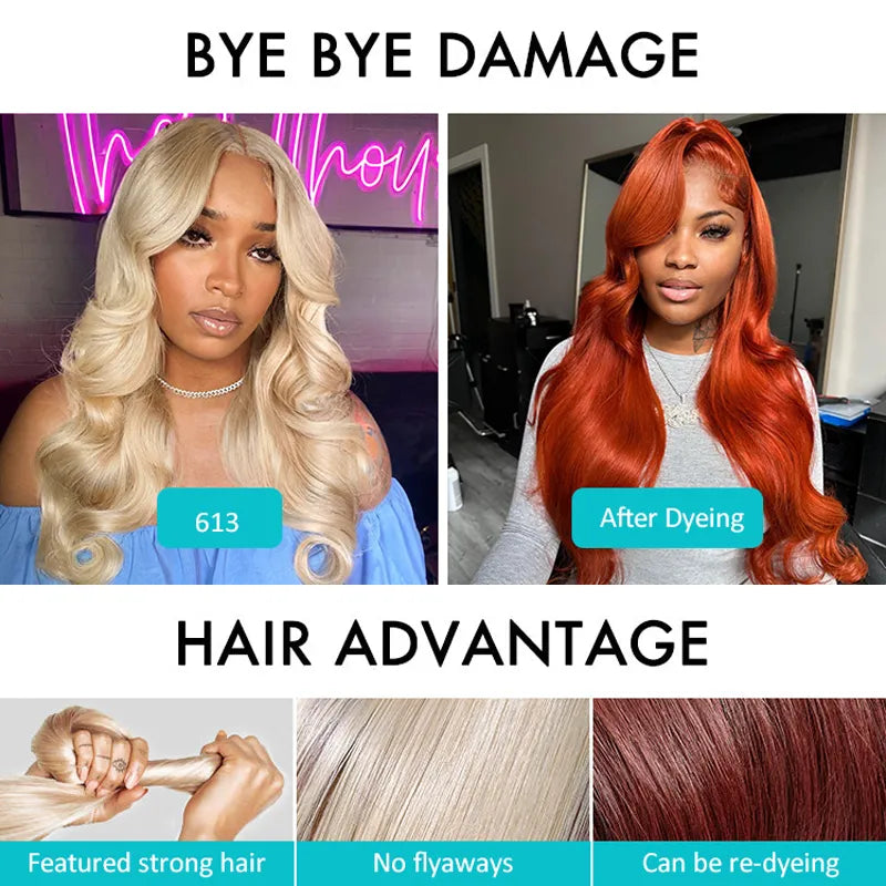 Ashimary Upgrade 360 Skin Lace Frontal with Invisi Strap Blonde 613 Body Wave Glueless Wig No Gel Needed Breathable Human Hair wig