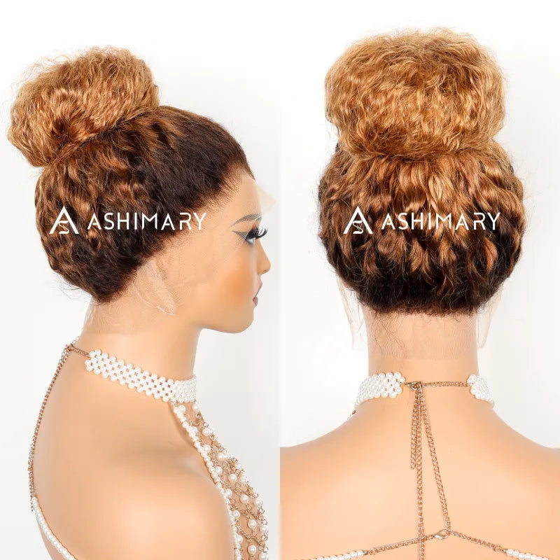 Extra 70% OFF | Water Wave Invisi Strap 360 Skin Lace Frontal Ombre Honey Blonde Wig With Chocolate Dark Roots Pre Everything Glueless Wig