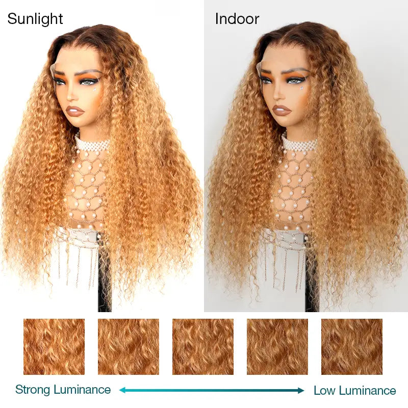 Extra 70% OFF | Water Wave Invisi Strap 360 Skin Lace Frontal Ombre Honey Blonde Wig With Chocolate Dark Roots Pre Everything Glueless Wig