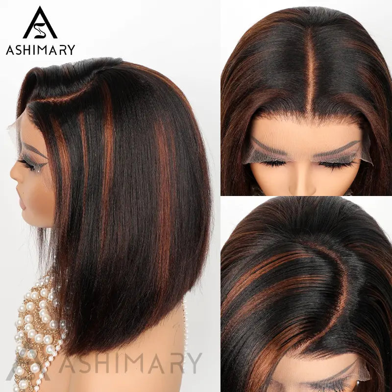Highlight Yaki Straight Bob 13x4 Lace Frontal Pre Everthing 6x4.5 / 4x4 Lace Clsoure Human Hair Wig