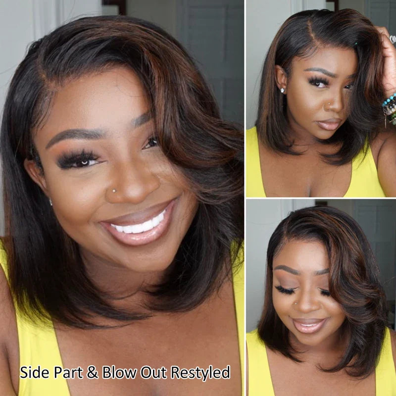 Highlight Yaki Straight Bob 13x4 Lace Frontal Pre Everthing 6x4.5 / 4x4 Lace Clsoure Human Hair Wig