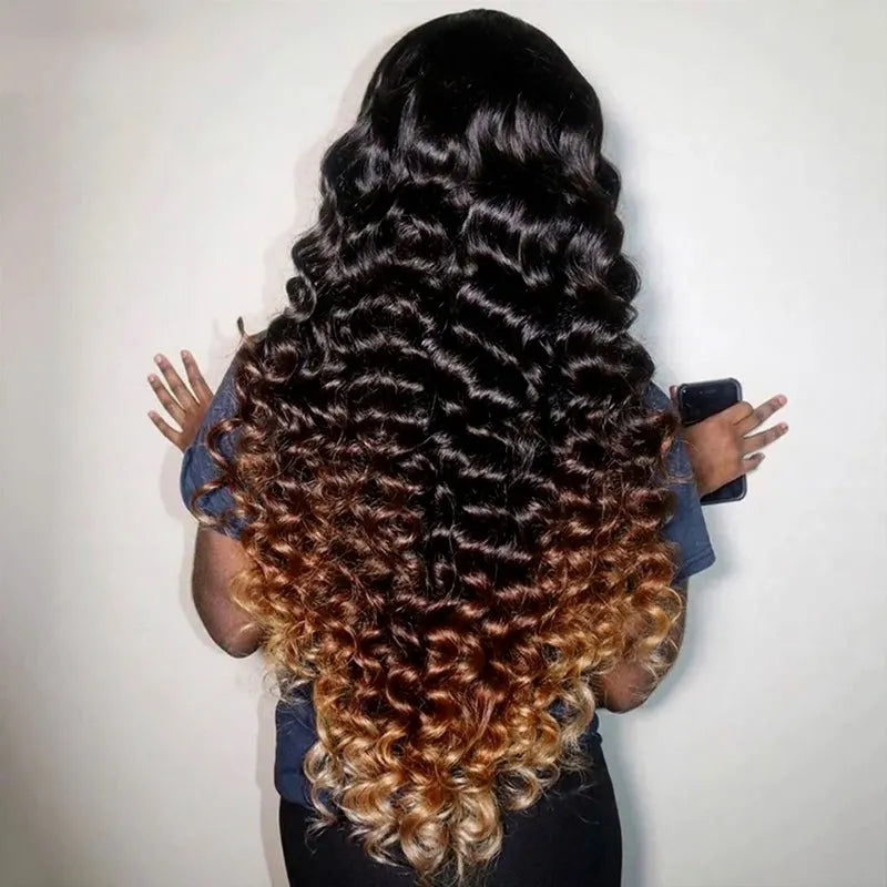 Black Brown Honey Blonde Ombre 360 Skin Lace Frontal with Invisi Strap Bouncy 3D Body Wave Pre Bleached Human Hair Wig