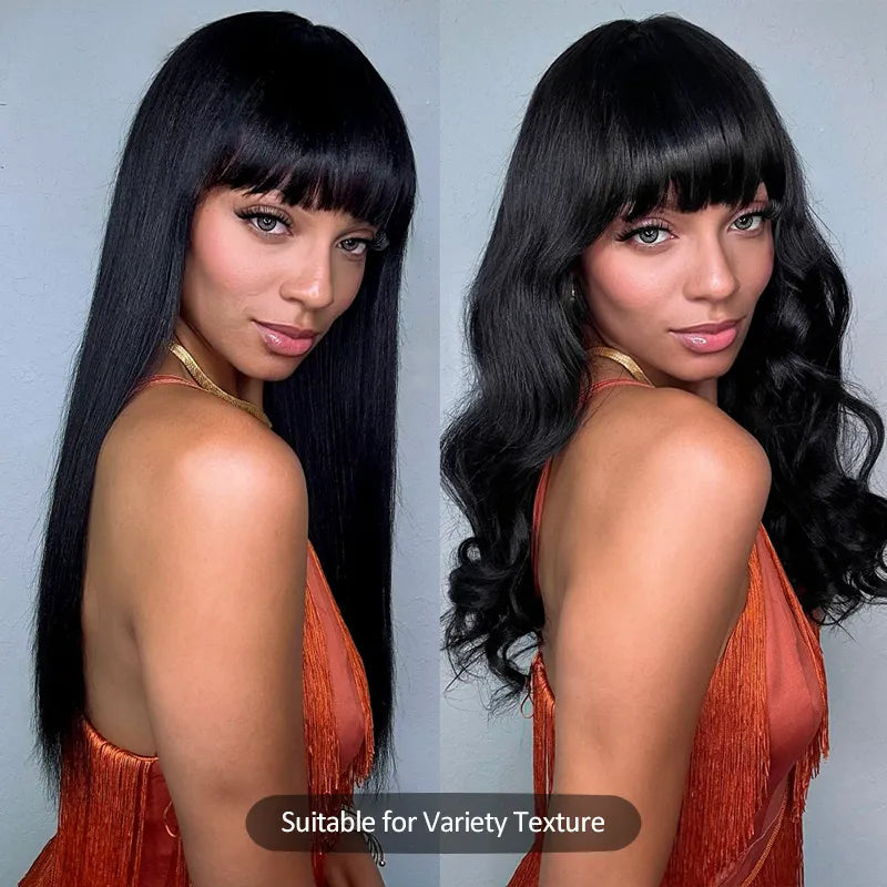 Ashimary Clip In Bang with Temples Hand-Tied Melt Lace Natural Black Straight Human Hair Extension