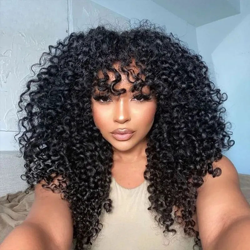 Curly Bangs Clip In Bang with Temples Hand-Tied Melt Lace Human Hair Extension