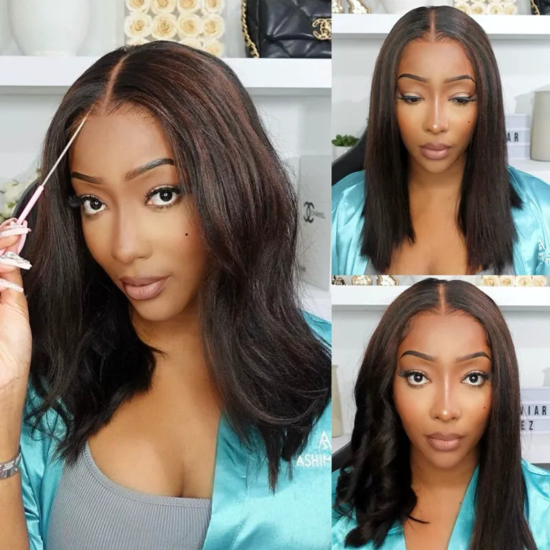 Highlight Yaki Straight Bob 13x4 Lace Frontal Pre Everthing 6x4.5 / 4x4 Lace Clsoure Human Hair Wig