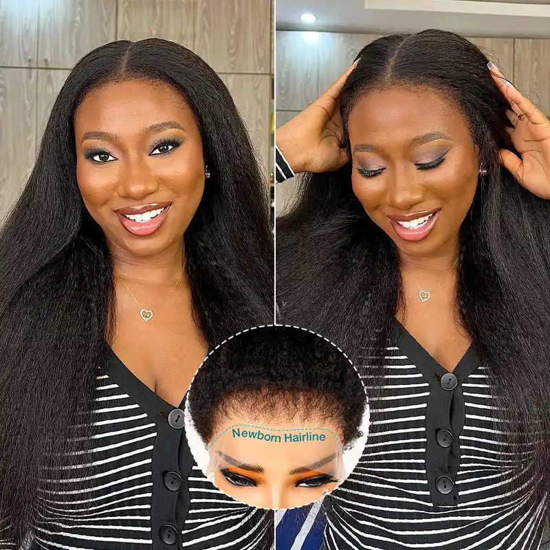 Glueless Newborn Hairline Invisi Strap 360 Skin Lace Frontal Kinky Straight Wig Pre-Everything Natural Look Human Hair Wig