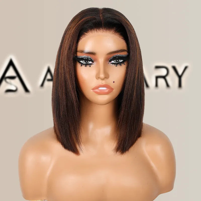 Highlight Yaki Straight Bob 13x4 Lace Frontal Pre Everthing 6x4.5 / 4x4 Lace Clsoure Human Hair Wig