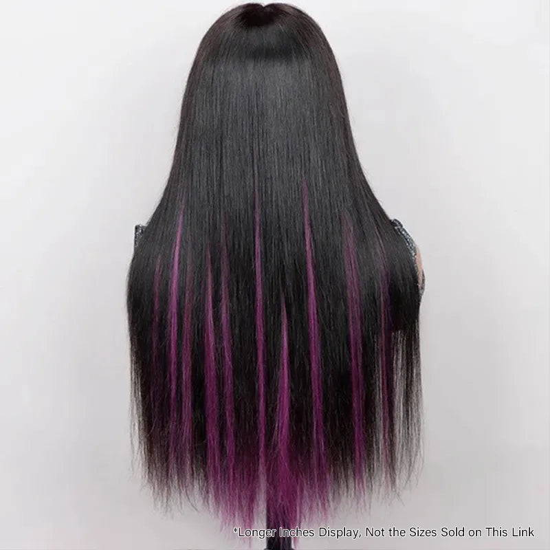 Peel & Tape Reusable Purple Peekaboo Balayage Highlight Human Hair Extension Long Silky Straight Hair Easy Tape Ins 10Pcs/25g