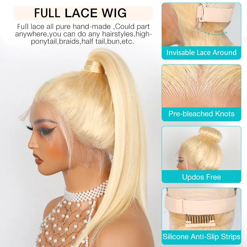 Blonde 613 Straight Parting Max Full Lace Frontal Invisi-Strap Human Hair Wig