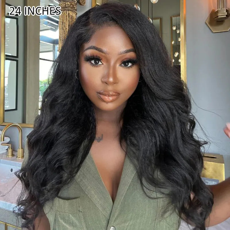 Super Natural Kinky Straight Invisi Strap Snug Fit 360 Transparent Lace Frontal Bleached Knots Pre Cut Lace Wig