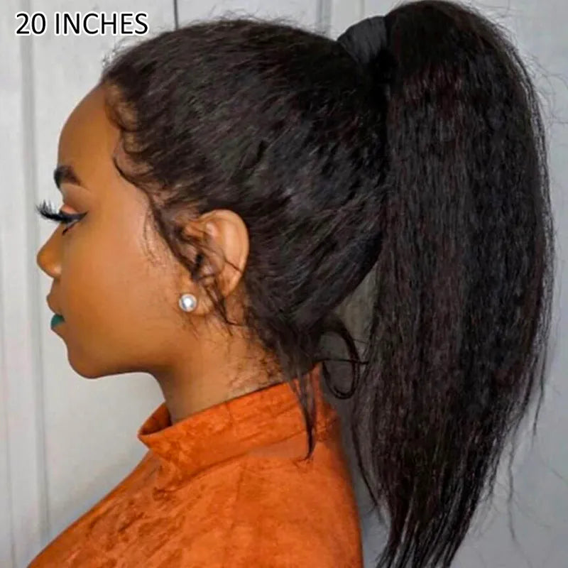 Super Natural Kinky Straight Invisi Strap Snug Fit 360 Transparent Lace Frontal Bleached Knots Pre Cut Lace Wig