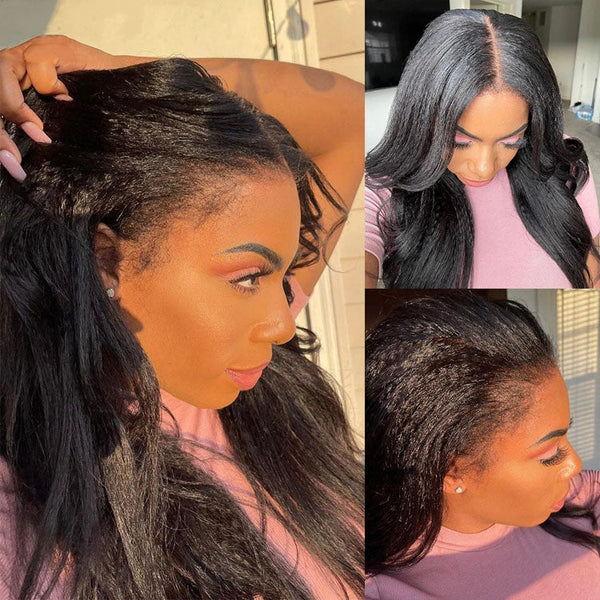 4C Edges 5x5 Transparent HD Lace Closure Wigs Kinky Straight Hair