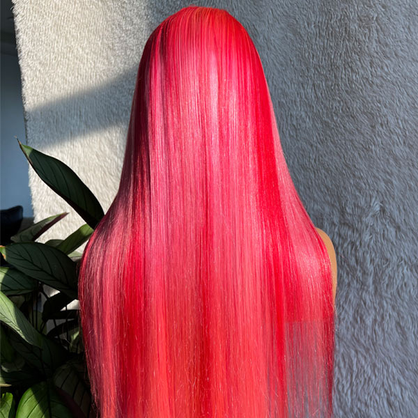 Pink Highlight Straight Hair Pull Go 13x4 Transparent Lace Frontal Wigs Human Hair