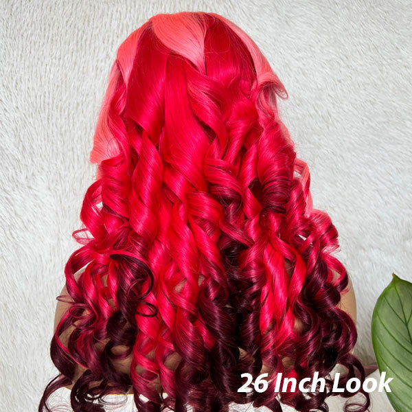 Pink Ombre Three Colors Body Wave Pull Go 13x4 Transparent Lace Frontal Wigs Human Hair