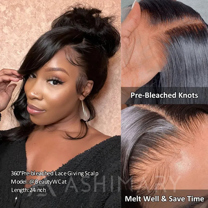 Face Framing Body Wave Invisi Strap Snug Fit 360 Transparent Lace Frontal Bleached Knots Pre Cut Lace Wig