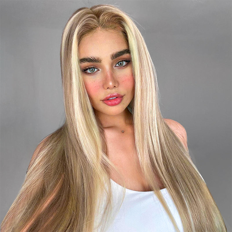 Wear & Go Blonde Balayage on Brown Highlight Pre Cut 4x4 & 5x5 Transparent Lace Straight Wigs