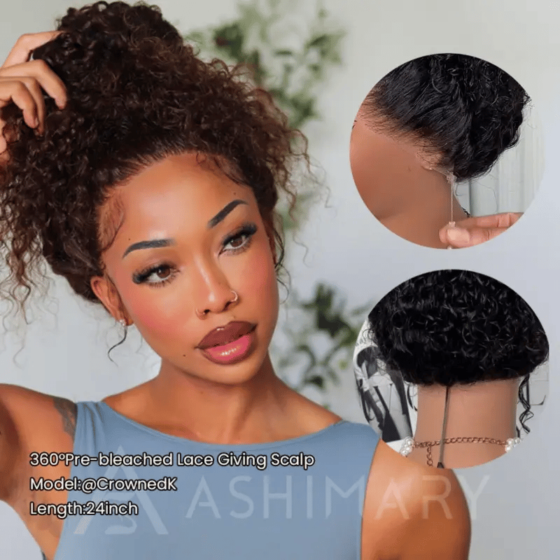 BOGO Invisi Strap Snug Fit 360 SKin Lace Chocolate Brown Water Wave Bleached Knots Glueless Lace Wig