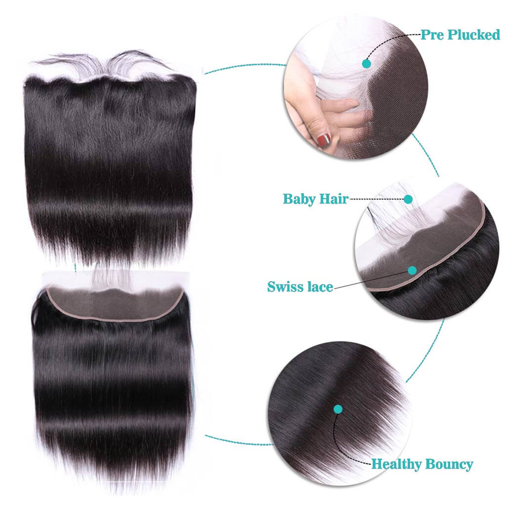 10A Brazilian Straight Hair 4 Bundles With Lace Frontal Human Hair
