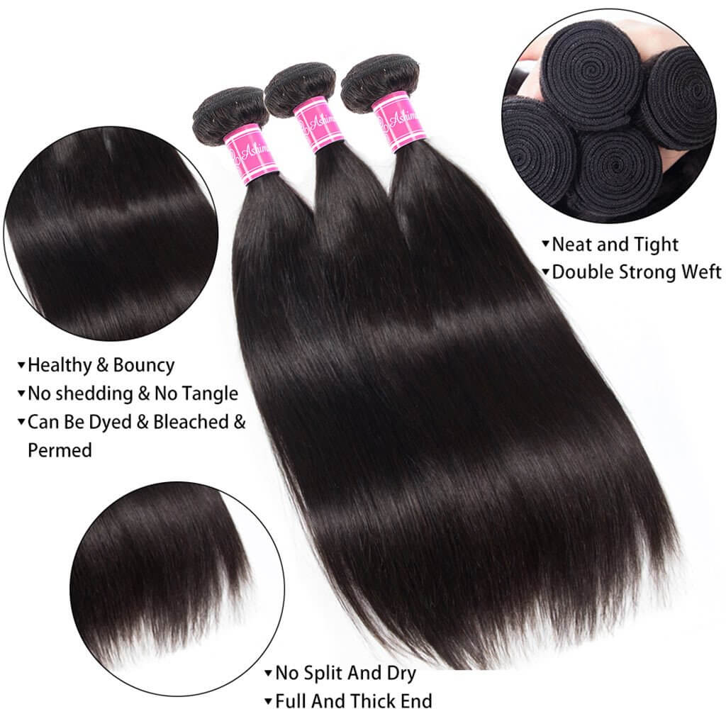 10A Straight Hair 3 Bundles With Frontal Human Hair 10A Straight Indian Hair